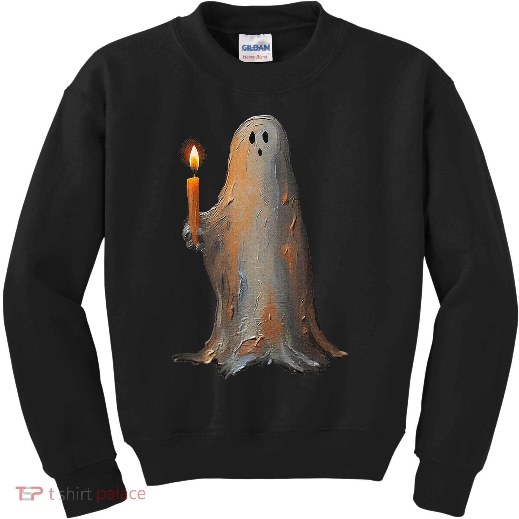 Halloween Ghost Holding Candle Spooky Kids Sweatshirt