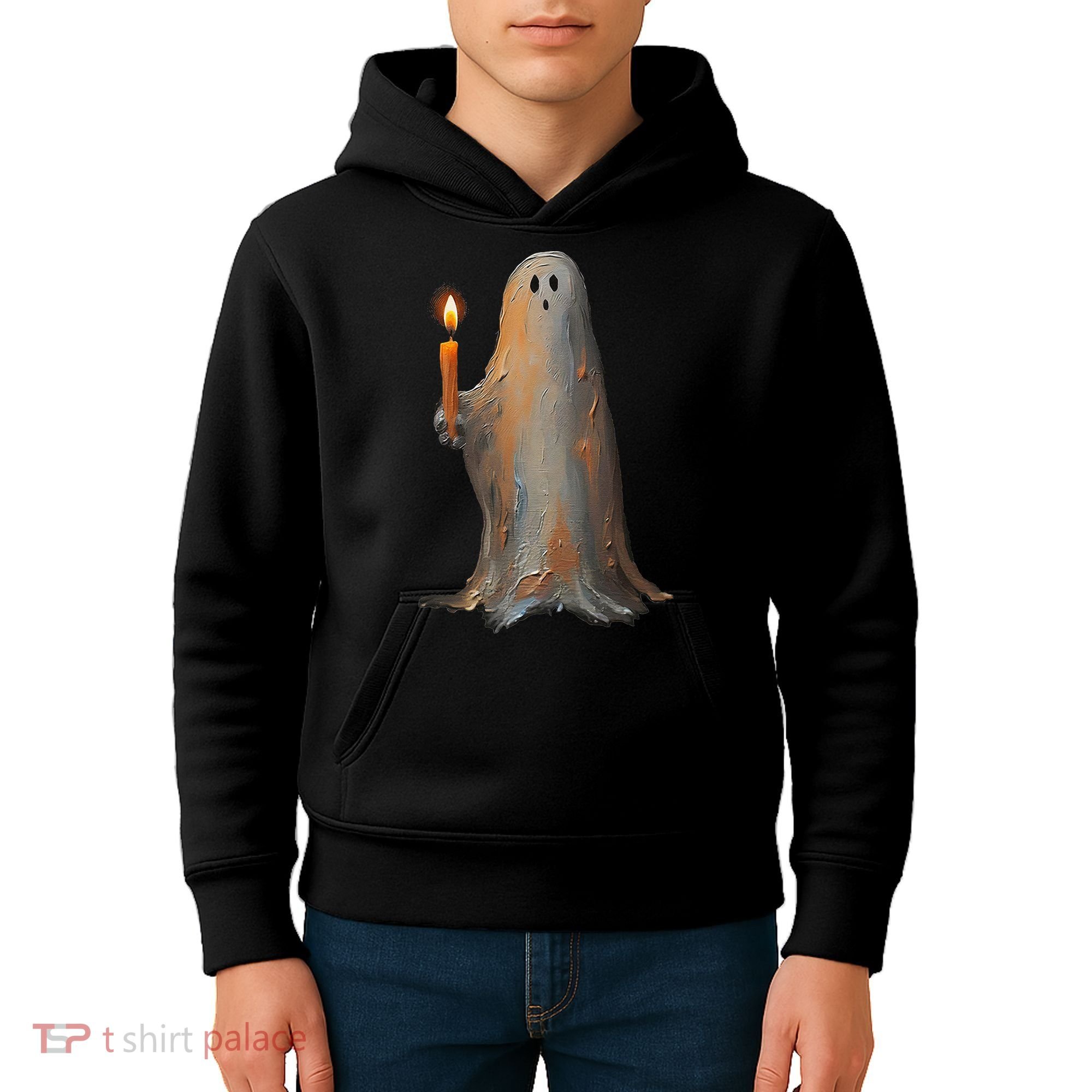 Halloween Ghost Holding Candle Spooky Kids Hoodie