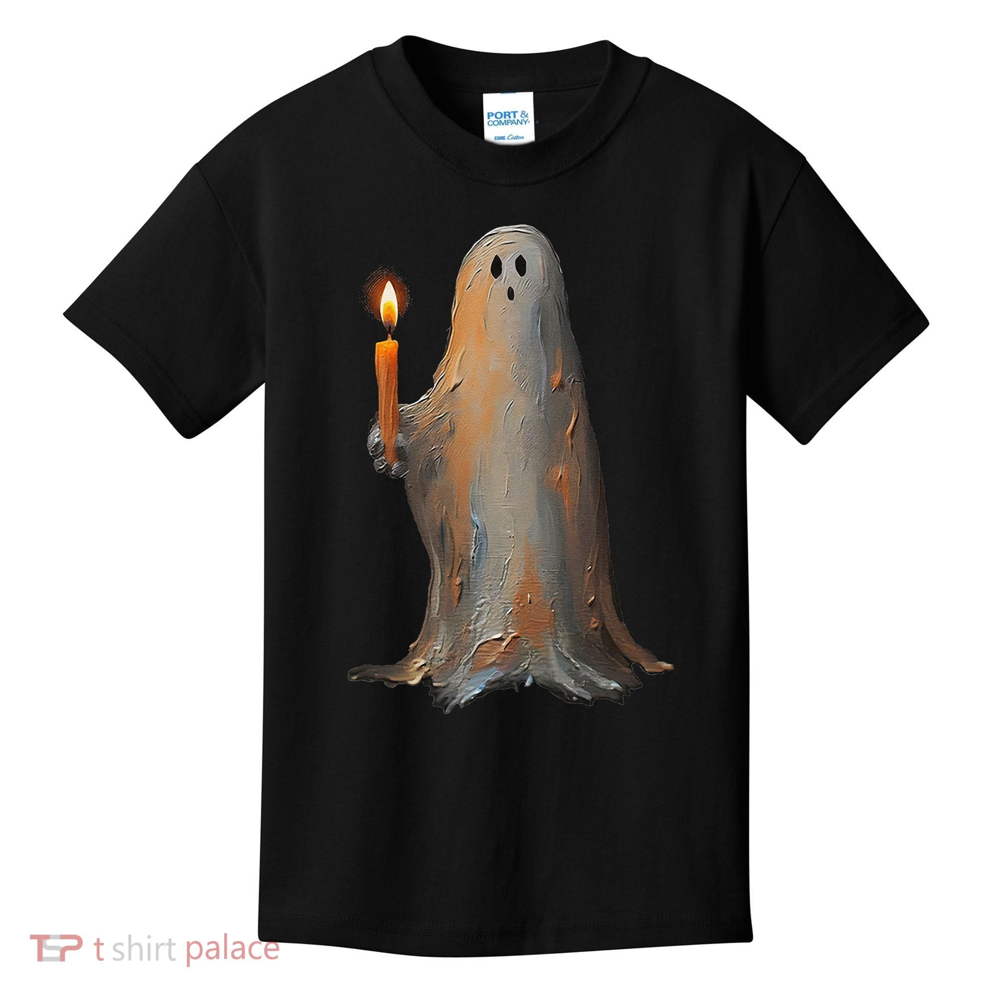 Halloween Ghost Holding Candle Spooky Kids T-Shirt