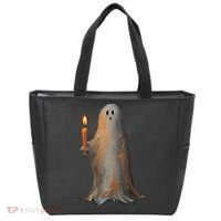 Halloween Ghost Holding Candle Spooky Tote Bag thumb 0