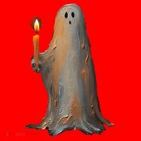 Halloween Ghost Holding Candle Spooky Santa Hat thumb 1