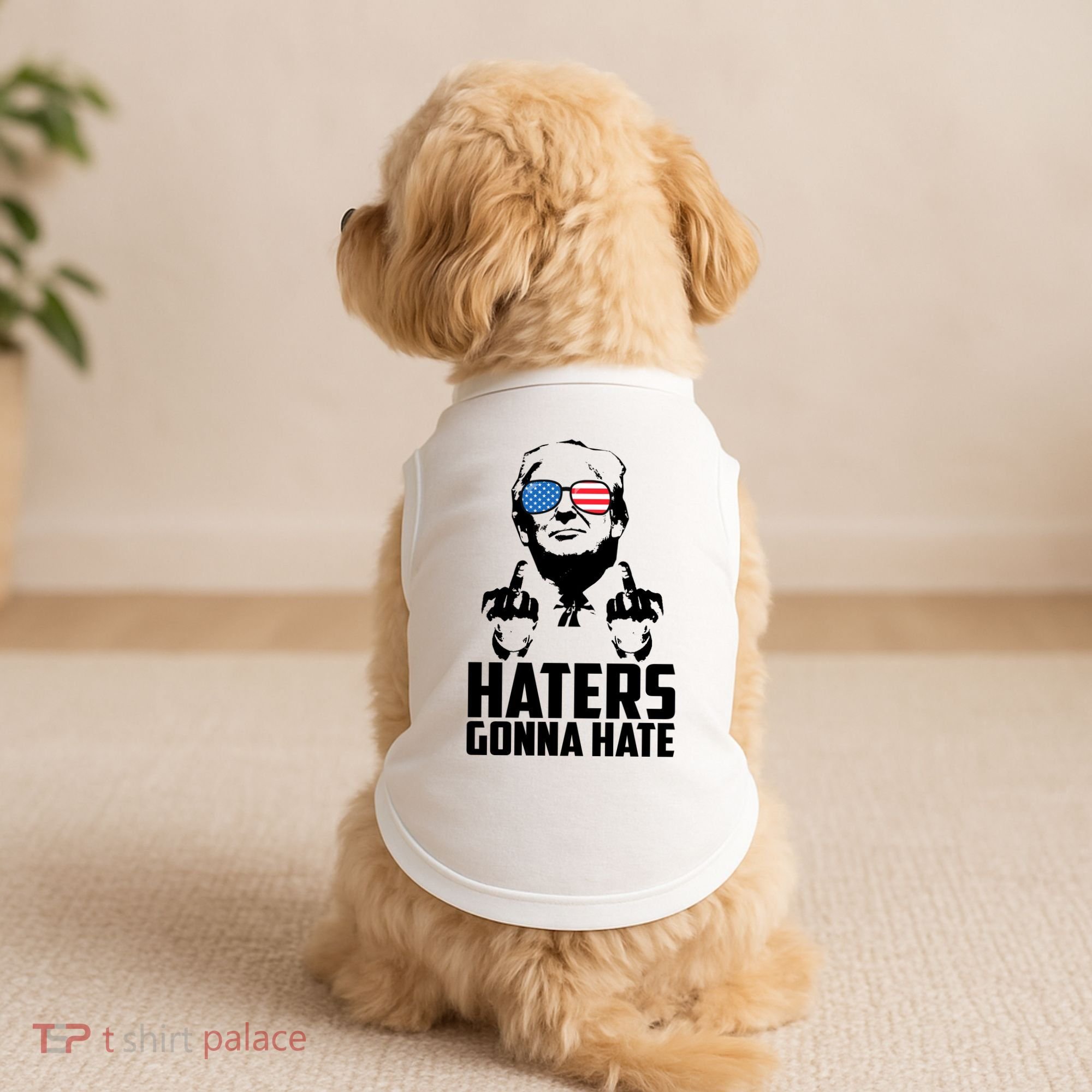 Haters Gonna Hate Donald Trump Middle Finger Funny Usa Doggie Tank