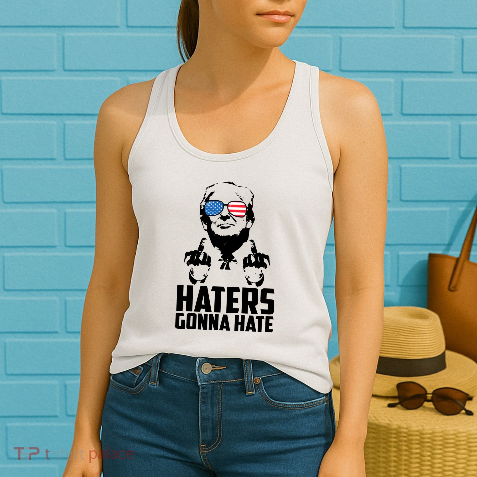 Haters Gonna Hate Donald Trump Middle Finger Funny Usa Women's Tank Top