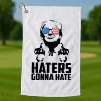 Haters Gonna Hate Donald Trump Middle Finger Funny Usa Golf Towel thumb 1