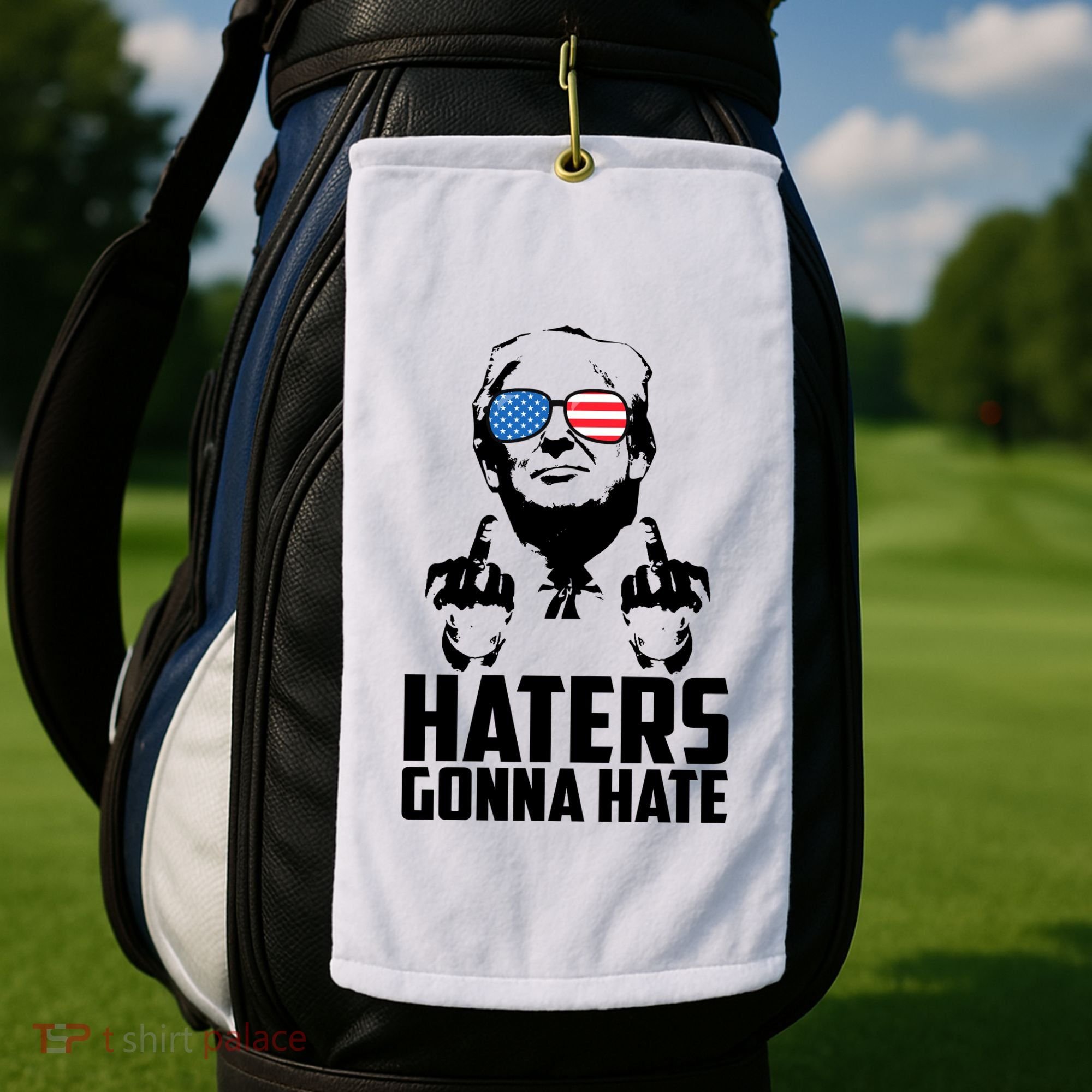 Haters Gonna Hate Donald Trump Middle Finger Funny Usa Golf Towel