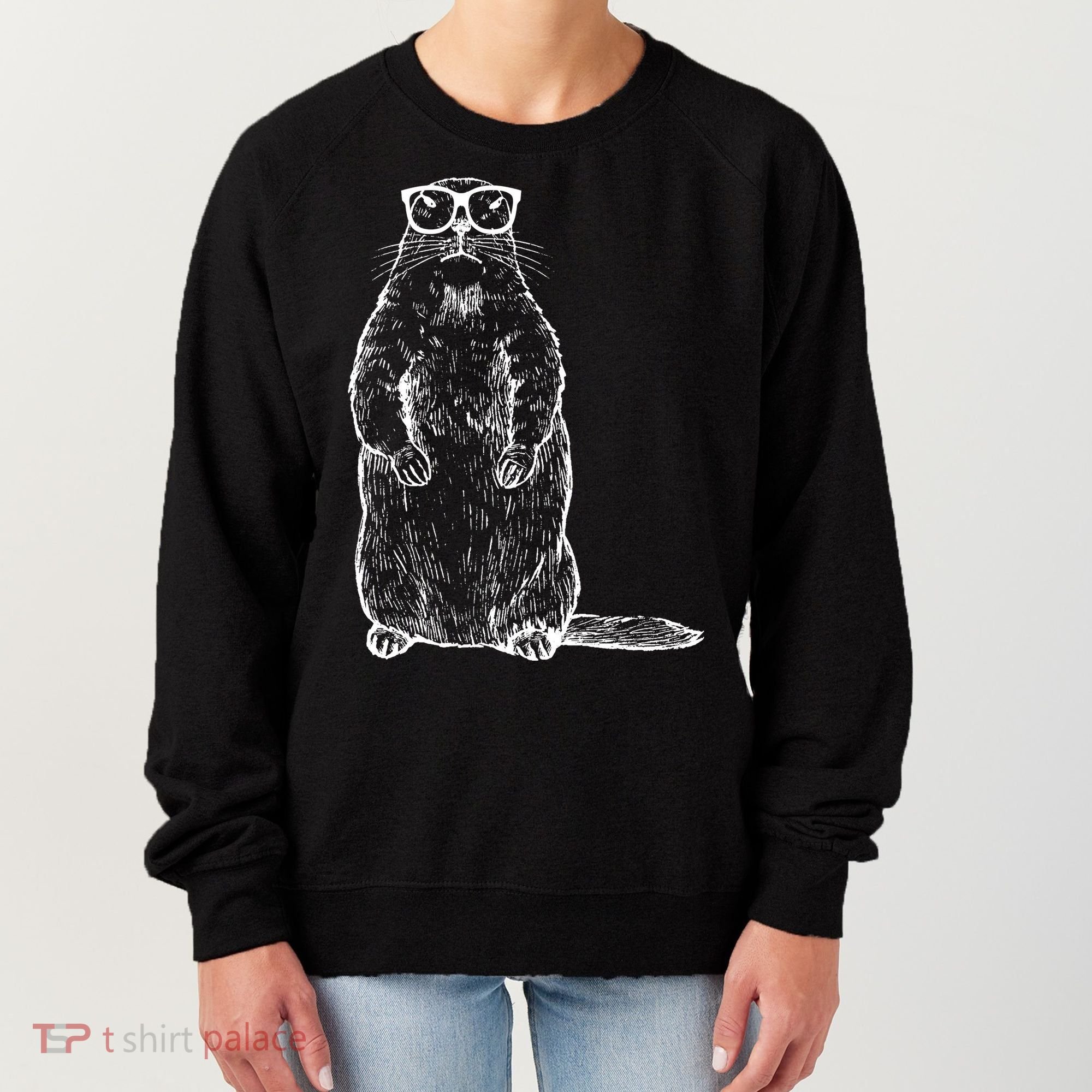 Hipster Groundhog In Nerd Glasses Women's Sweatshirt