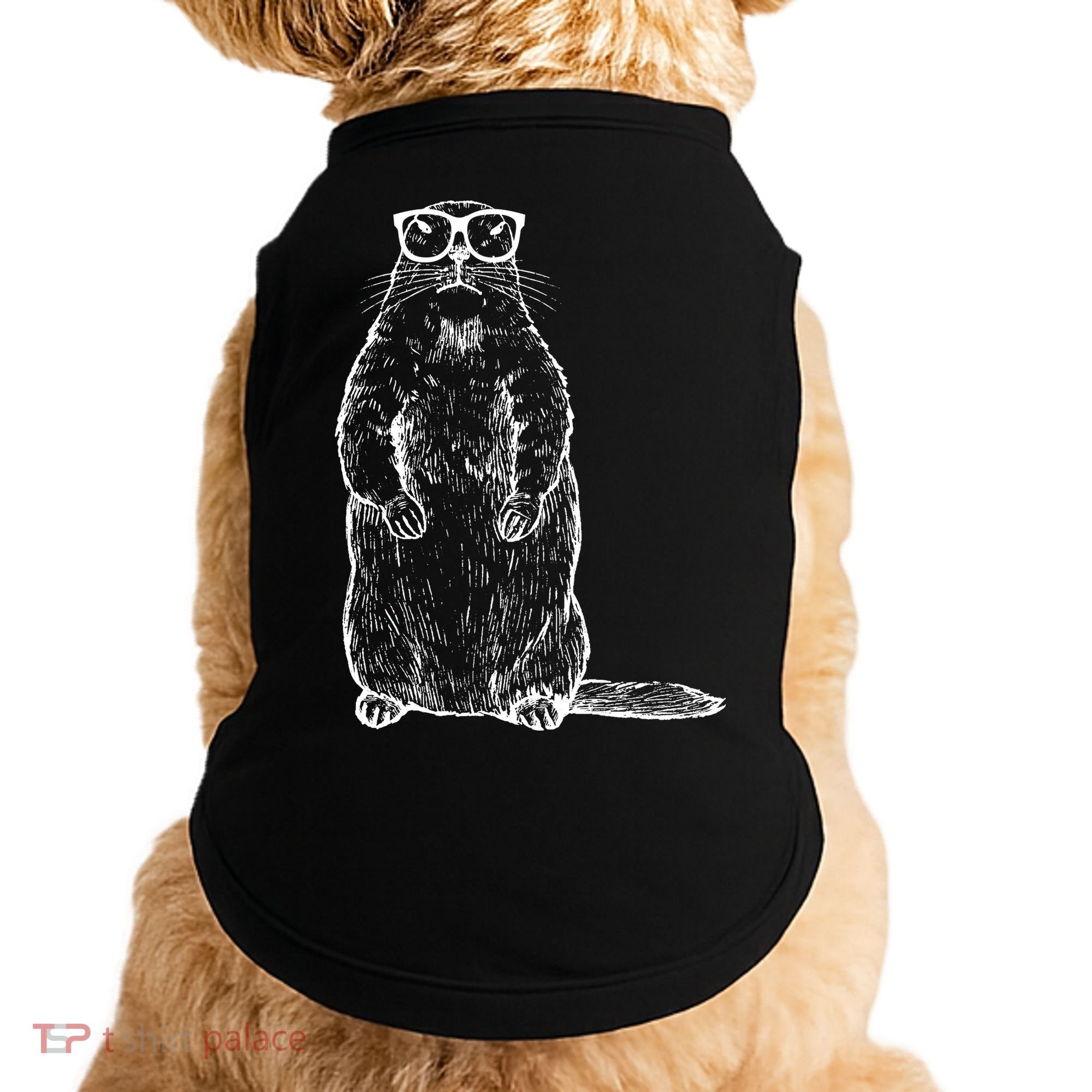 Hipster Groundhog In Nerd Glasses Doggie Tank