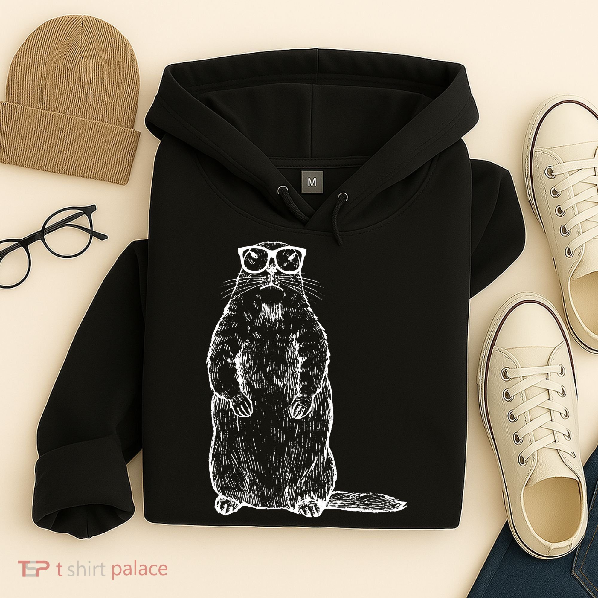 Hipster Groundhog In Nerd Glasses Hoodie