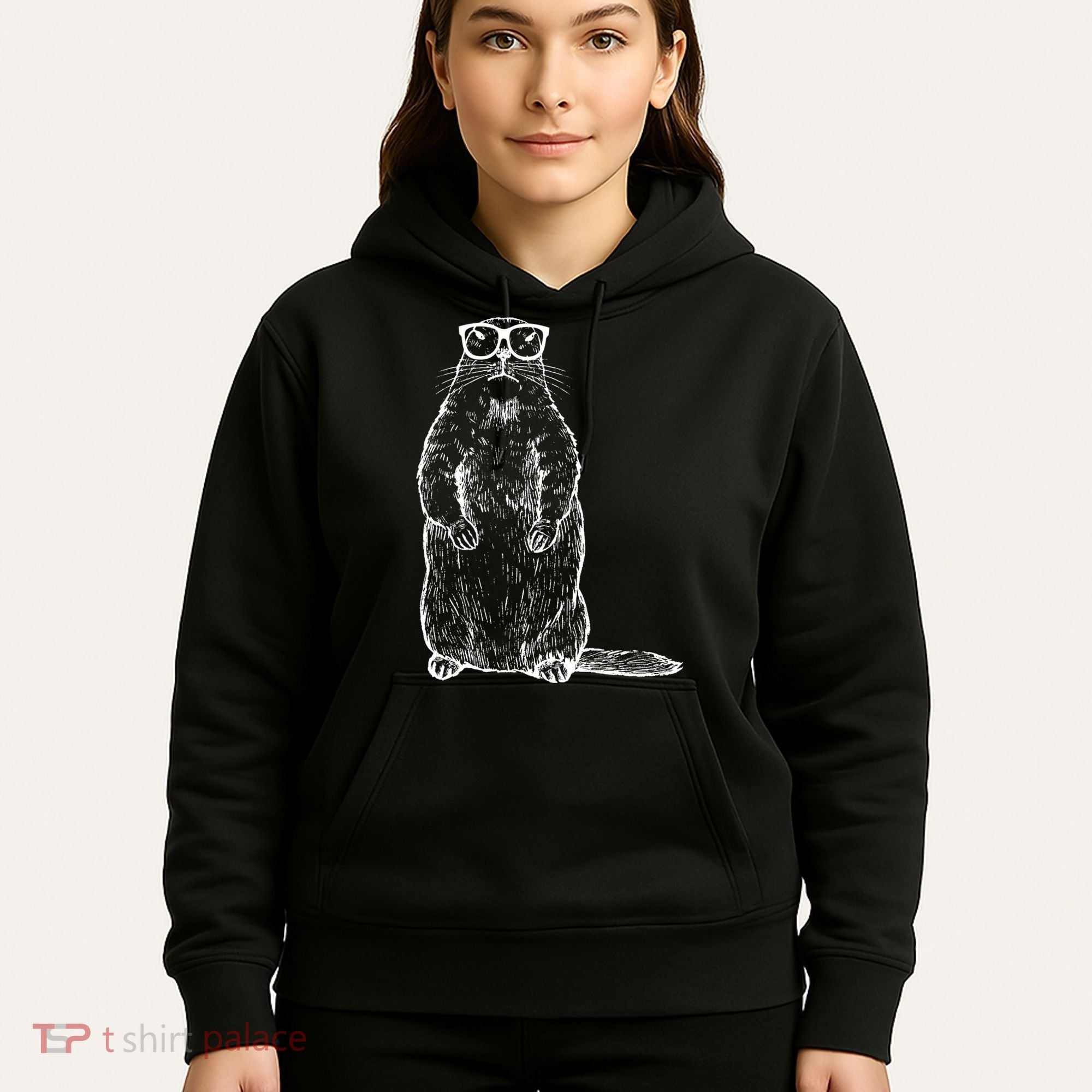 Hipster Groundhog In Nerd Glasses Hoodie