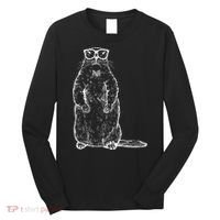 Hipster Groundhog In Nerd Glasses Long Sleeve Shirt thumb 0
