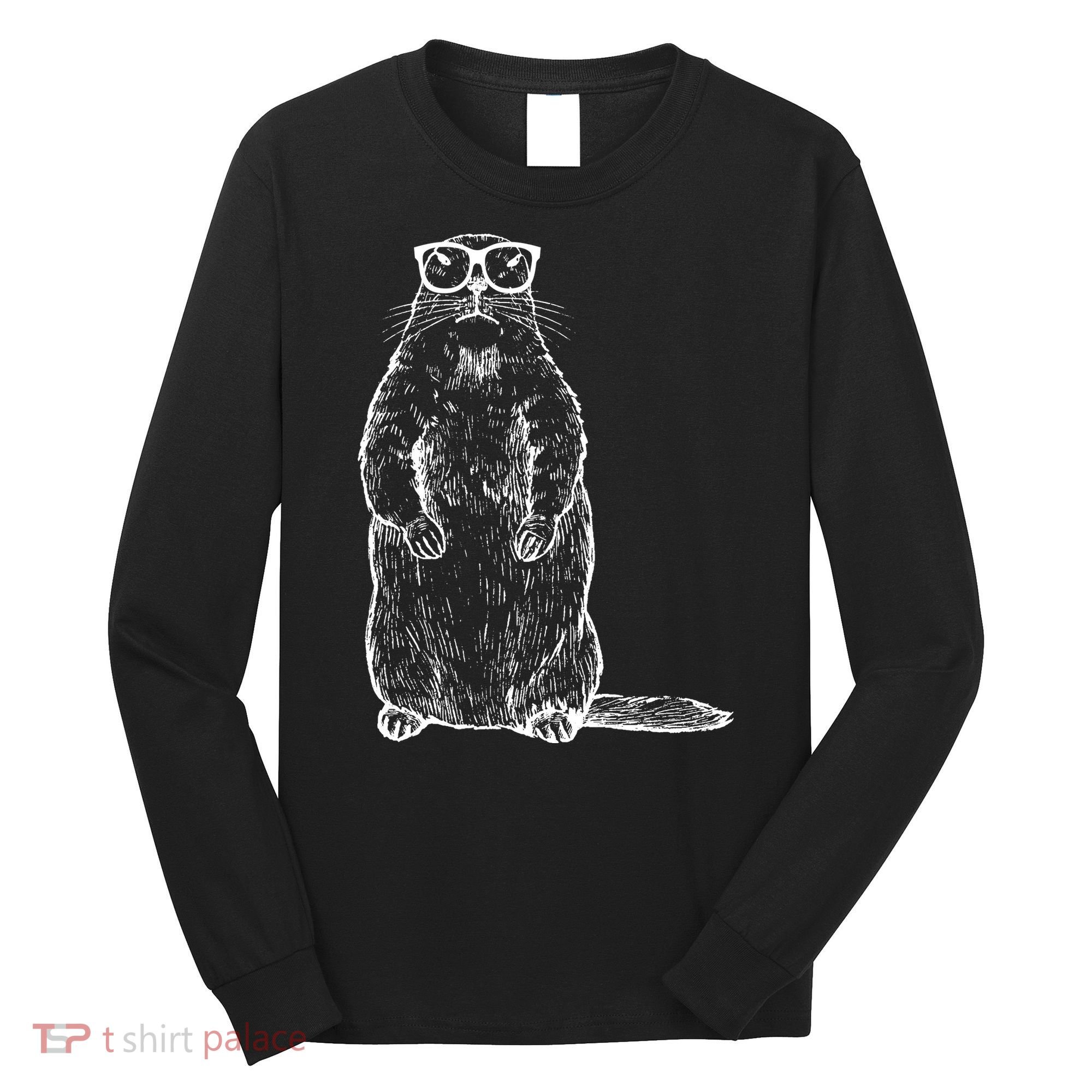 Hipster Groundhog In Nerd Glasses Long Sleeve Shirt