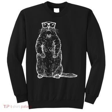 Hipster Groundhog In Nerd Glasses Sweatshirt