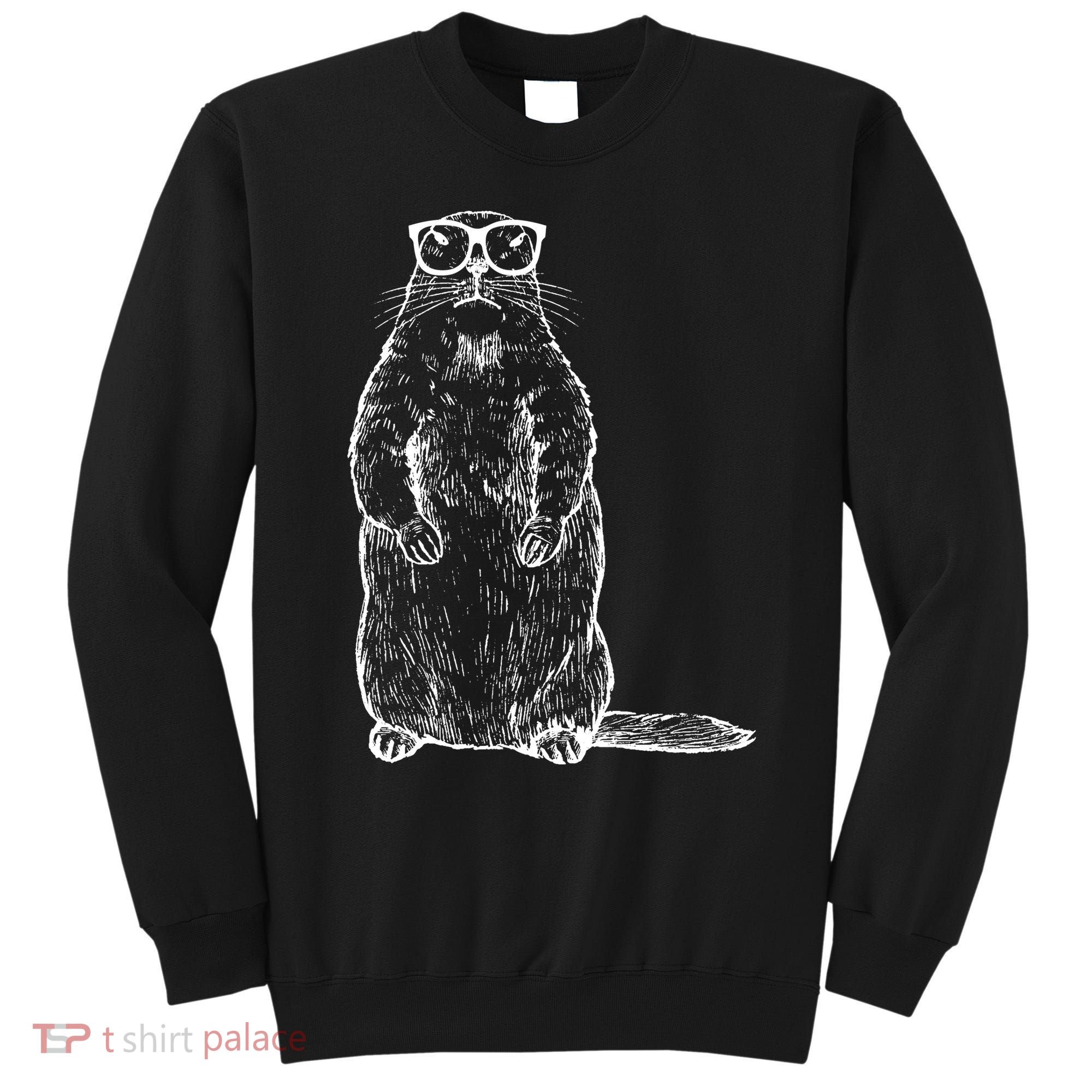 Hipster Groundhog In Nerd Glasses Sweatshirt