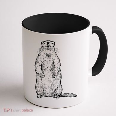Hipster Groundhog In Nerd Glasses Coffee Mug back