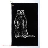 Hipster Groundhog In Nerd Glasses Golf Towel thumb 0