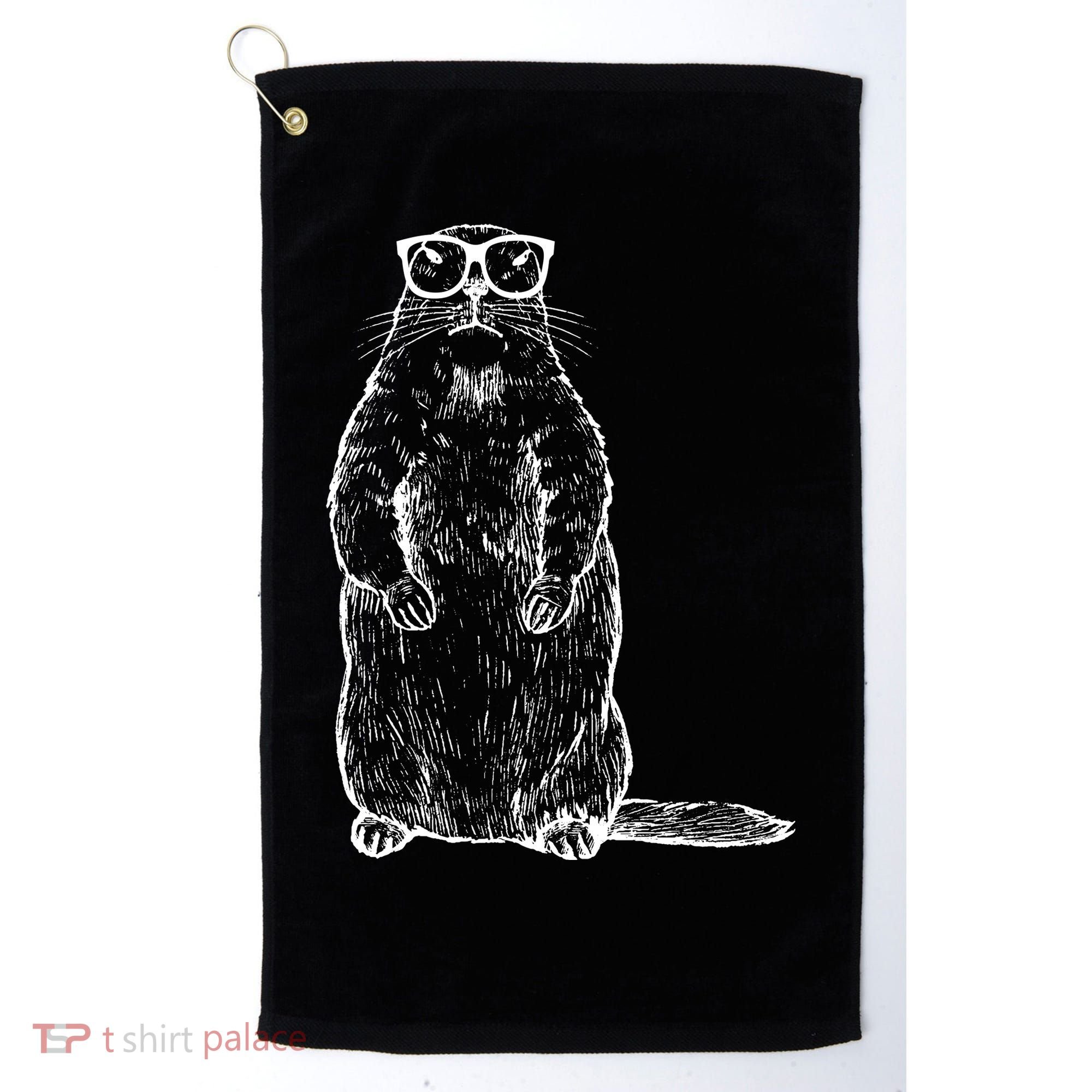 Hipster Groundhog In Nerd Glasses Golf Towel
