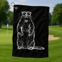 Hipster Groundhog In Nerd Glasses Golf Towel thumb 1