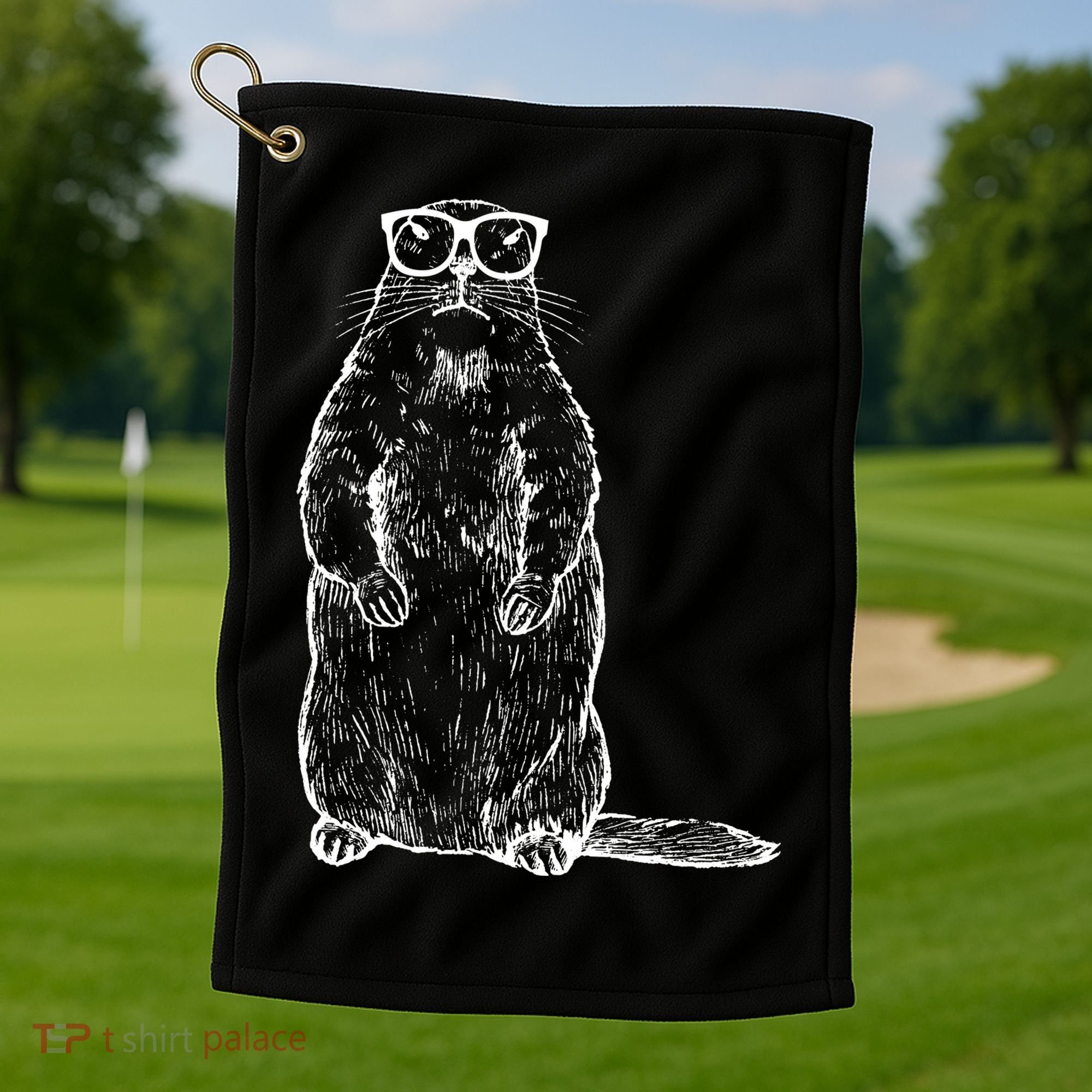 Hipster Groundhog In Nerd Glasses Golf Towel