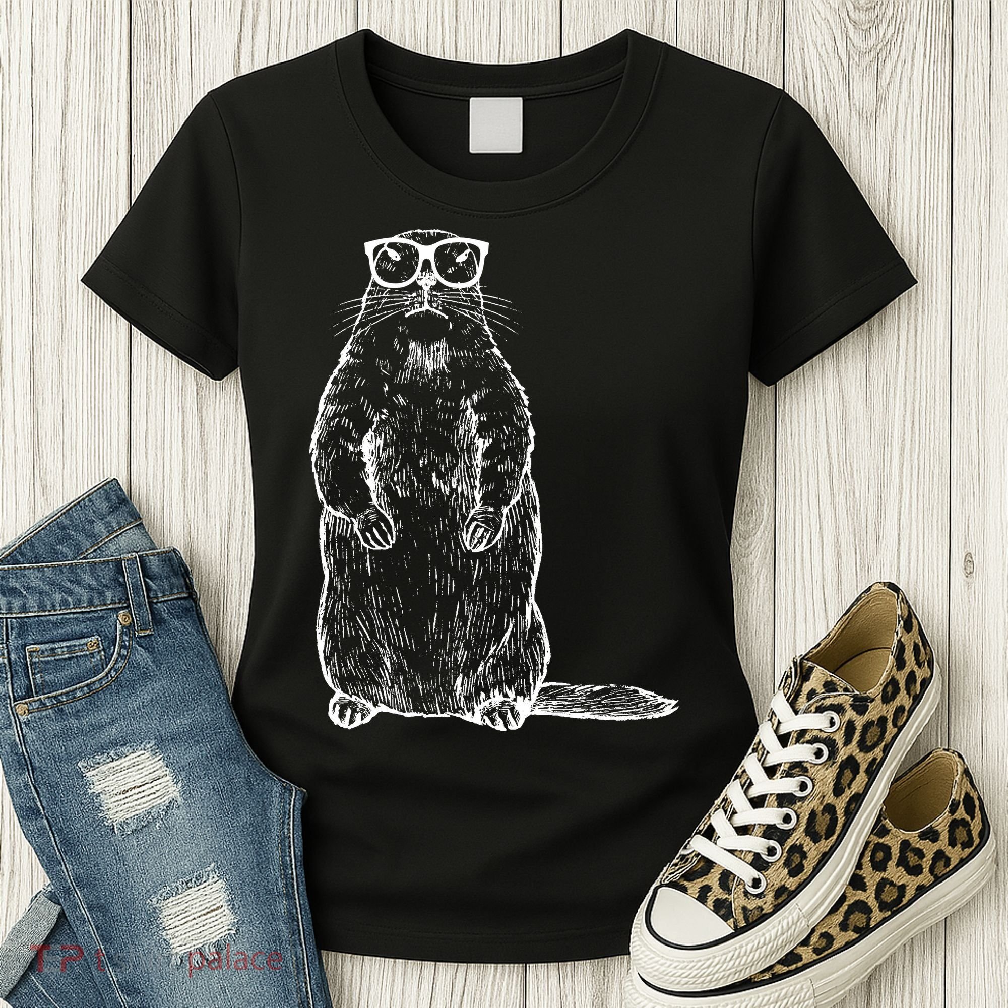 Hipster Groundhog In Nerd Glasses Women's T-Shirt
