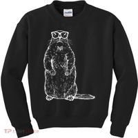 Hipster Groundhog In Nerd Glasses Kids Sweatshirt thumb 0