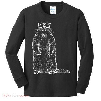 Hipster Groundhog In Nerd Glasses Kids Long Sleeve Shirt