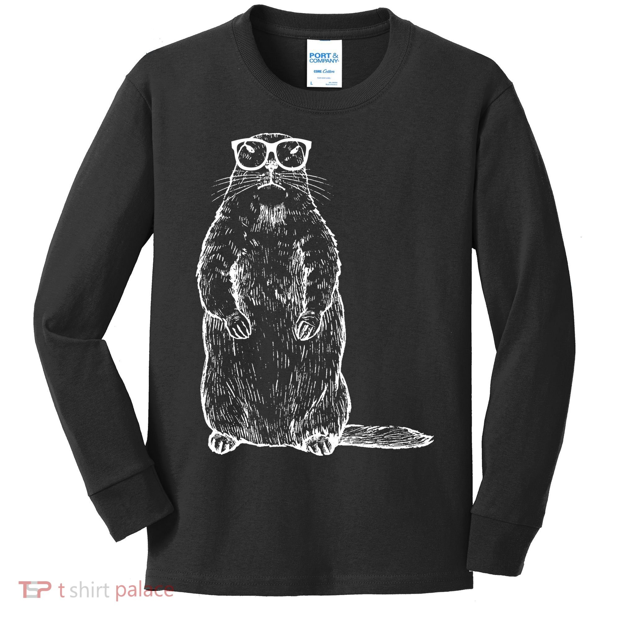 Hipster Groundhog In Nerd Glasses Kids Long Sleeve Shirt