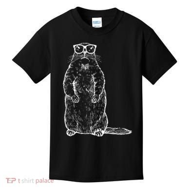 Hipster Groundhog In Nerd Glasses Kids T-Shirt