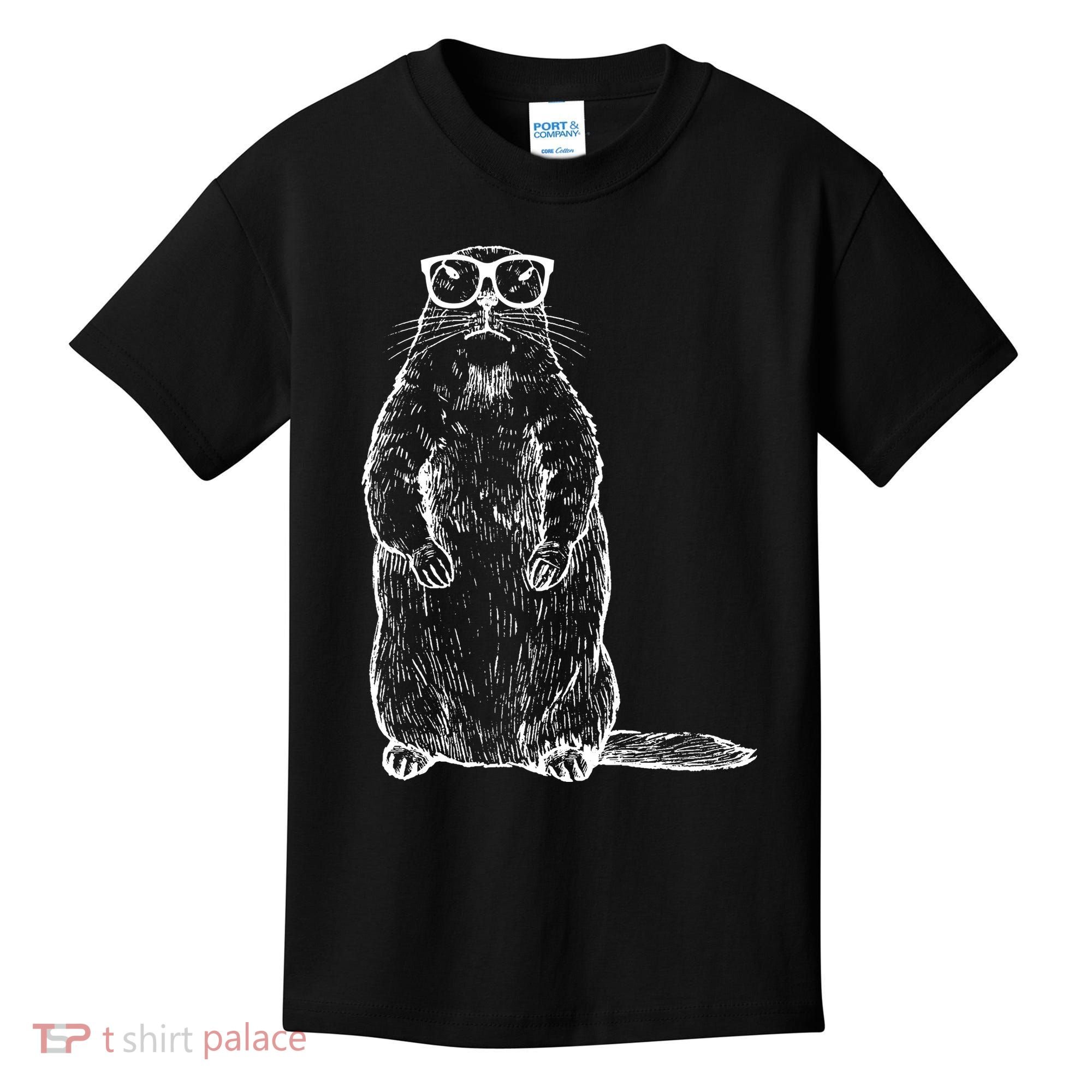Hipster Groundhog In Nerd Glasses Kids T-Shirt