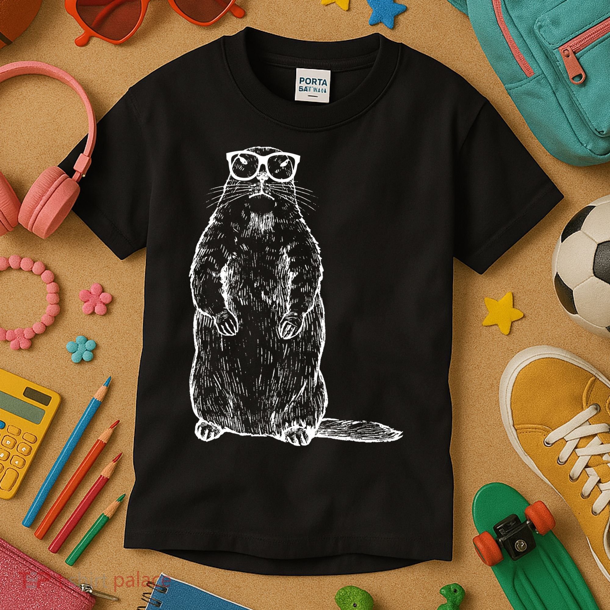 Hipster Groundhog In Nerd Glasses Kids T-Shirt