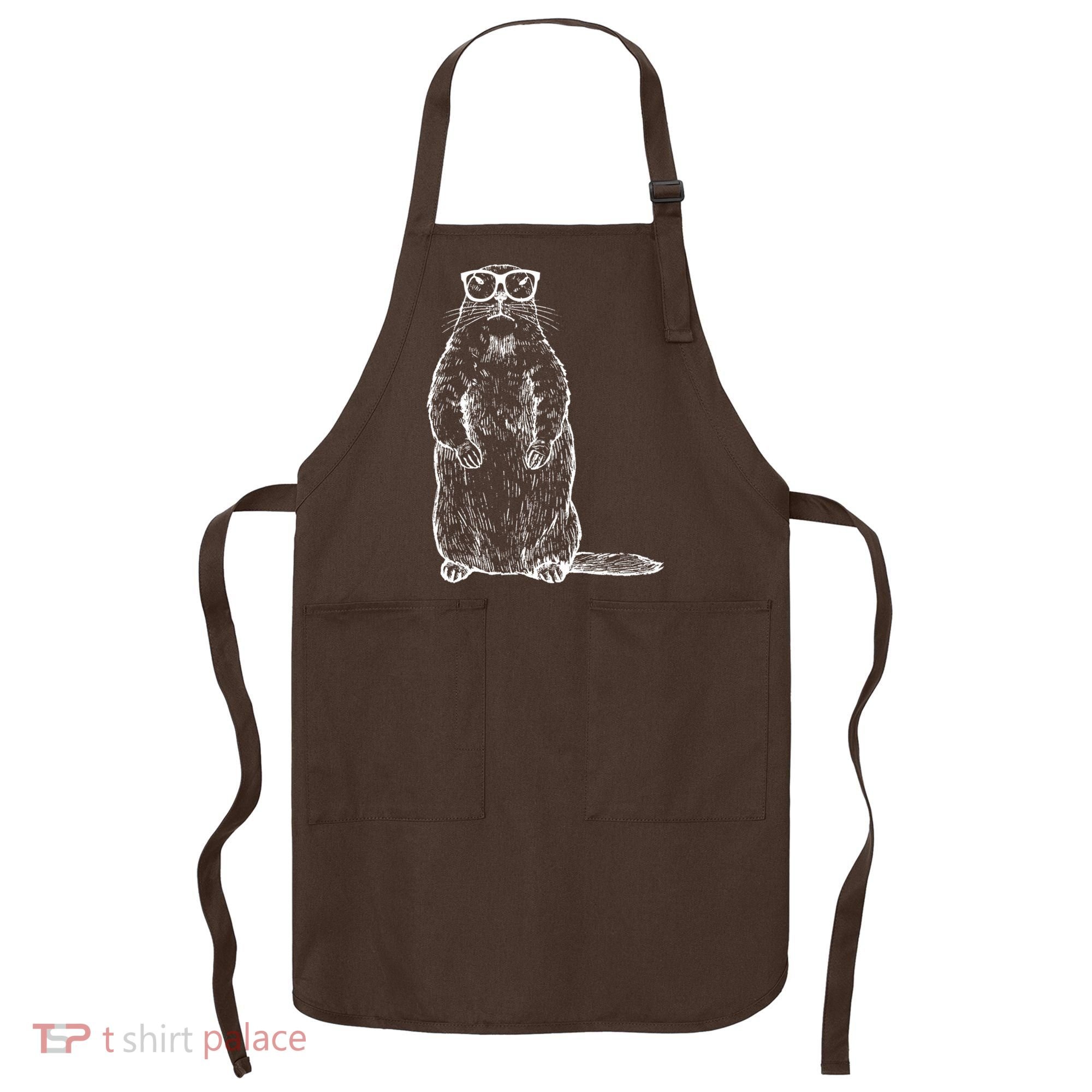 Hipster Groundhog In Nerd Glasses Apron