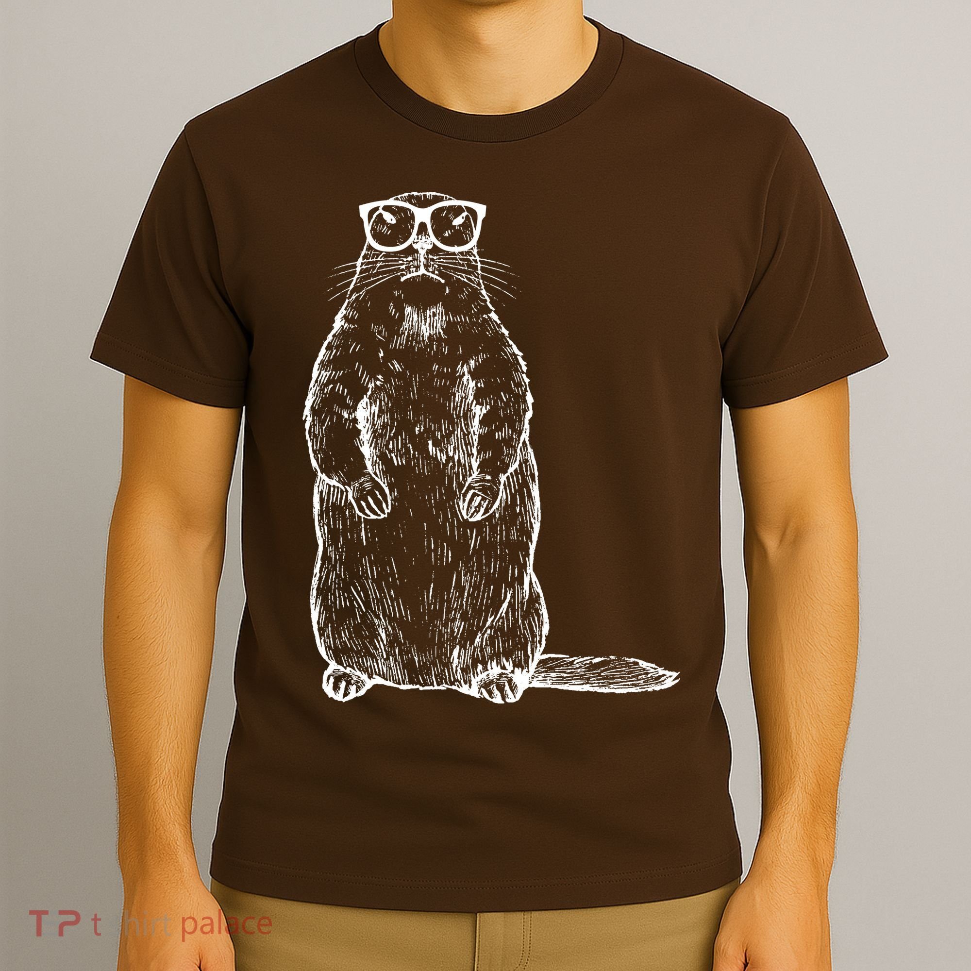 Hipster Groundhog In Nerd Glasses T-Shirt