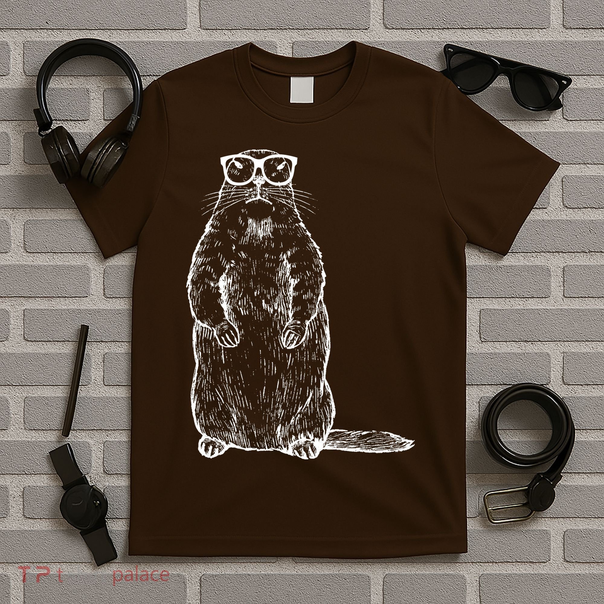 Hipster Groundhog In Nerd Glasses T-Shirt