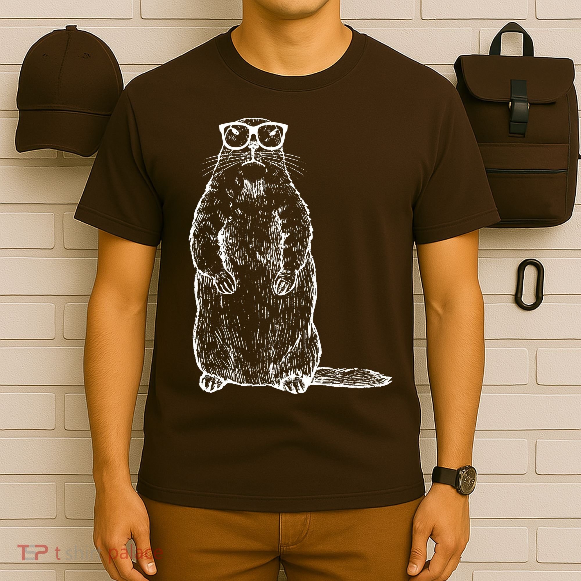 Hipster Groundhog In Nerd Glasses T-Shirt