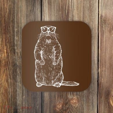 Hipster Groundhog In Nerd Glasses Coaster