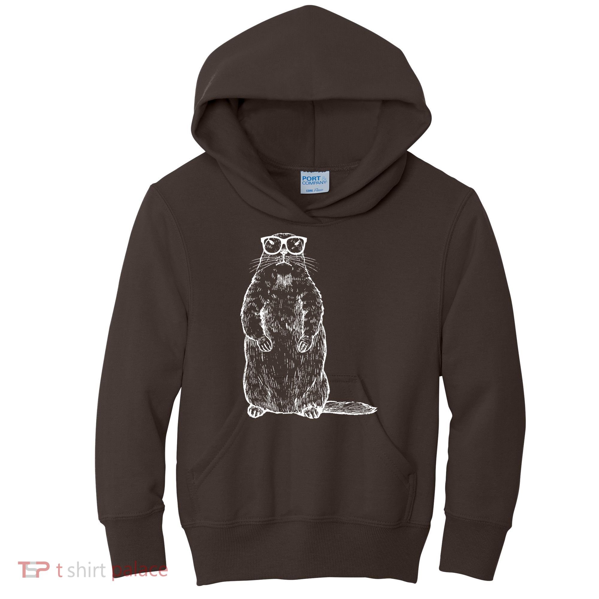 Hipster Groundhog In Nerd Glasses Kids Hoodie