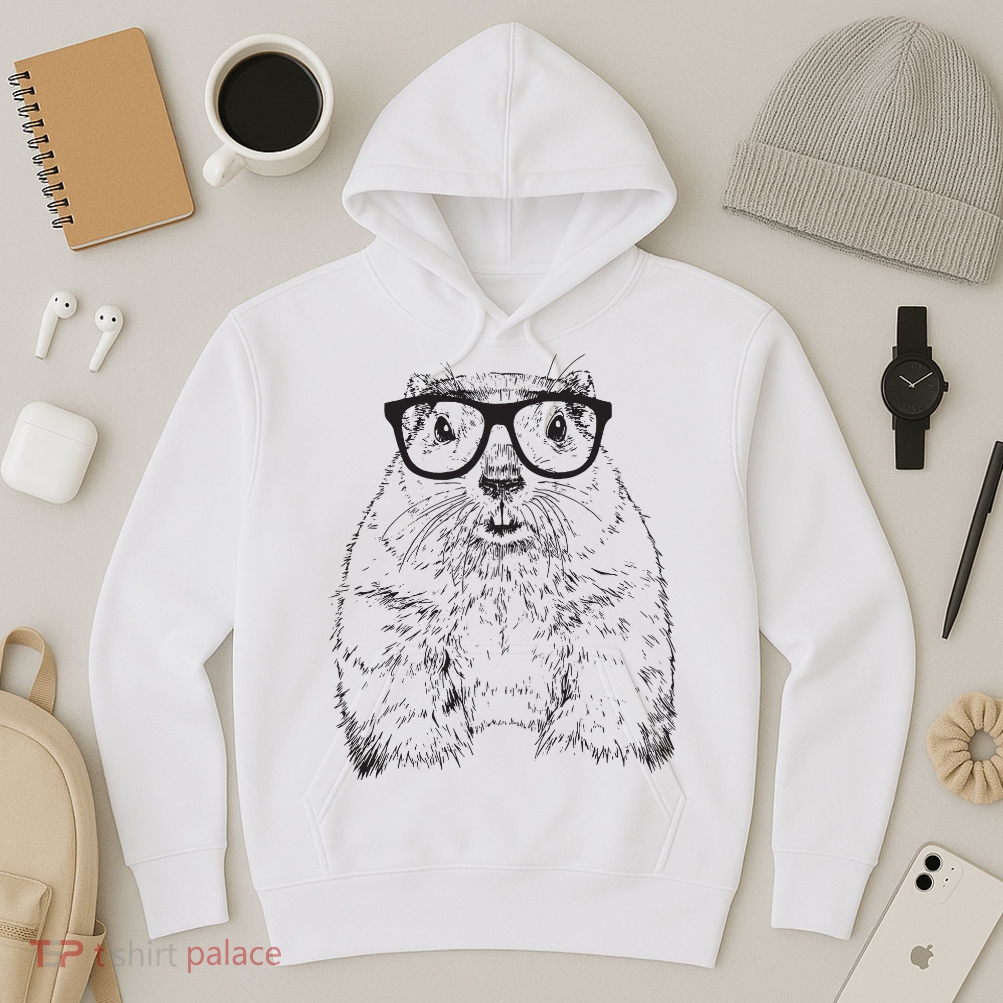 Hipster Groundhog In Nerd Glasses Animal Hoodie