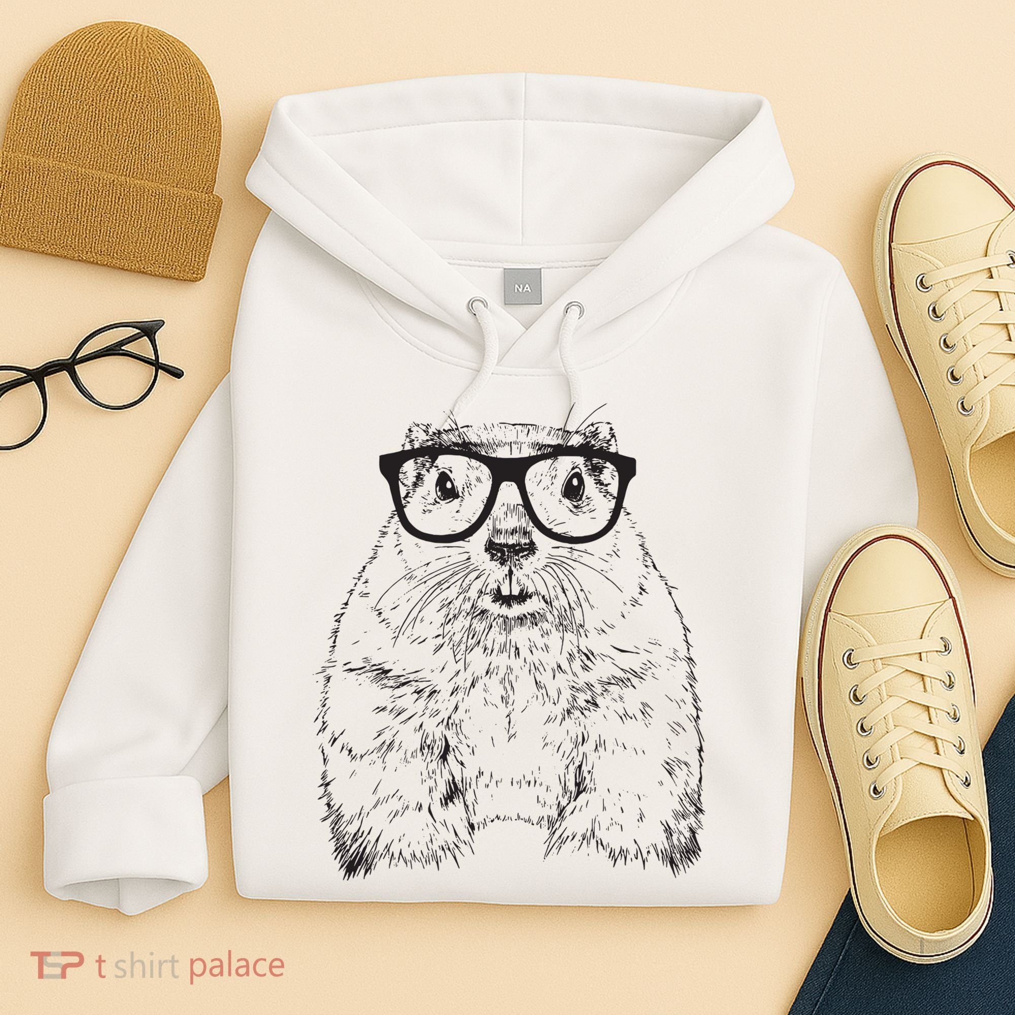 Hipster Groundhog In Nerd Glasses Animal Hoodie