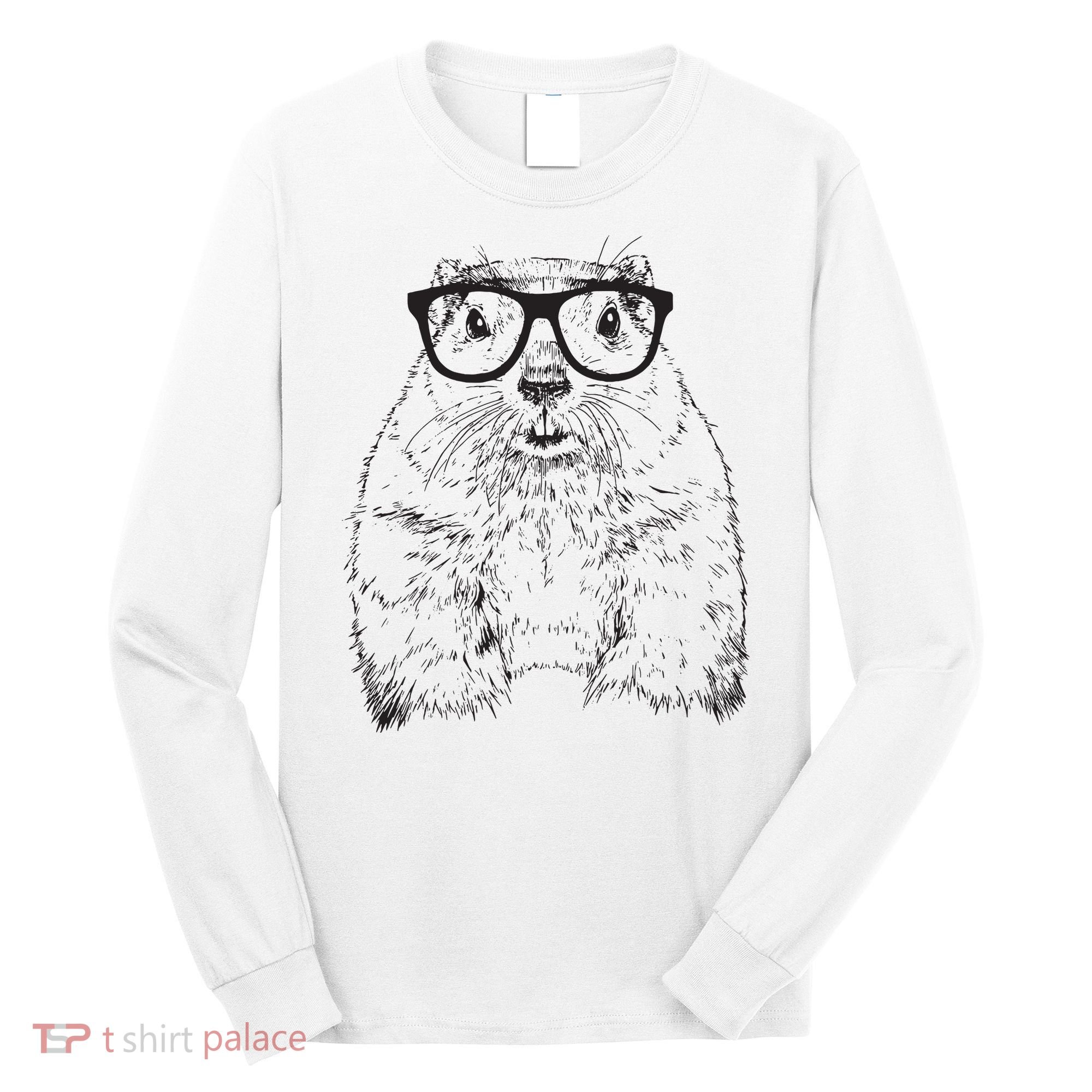 Hipster Groundhog In Nerd Glasses Animal Long Sleeve Shirt