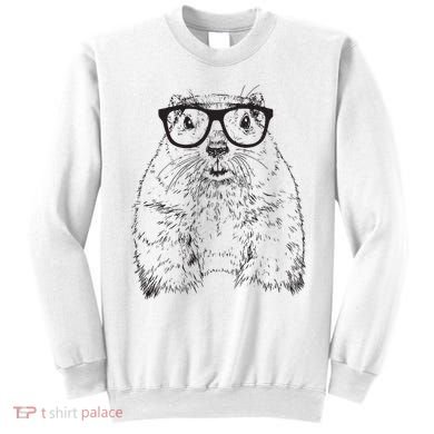 Hipster Groundhog In Nerd Glasses Animal Sweatshirt
