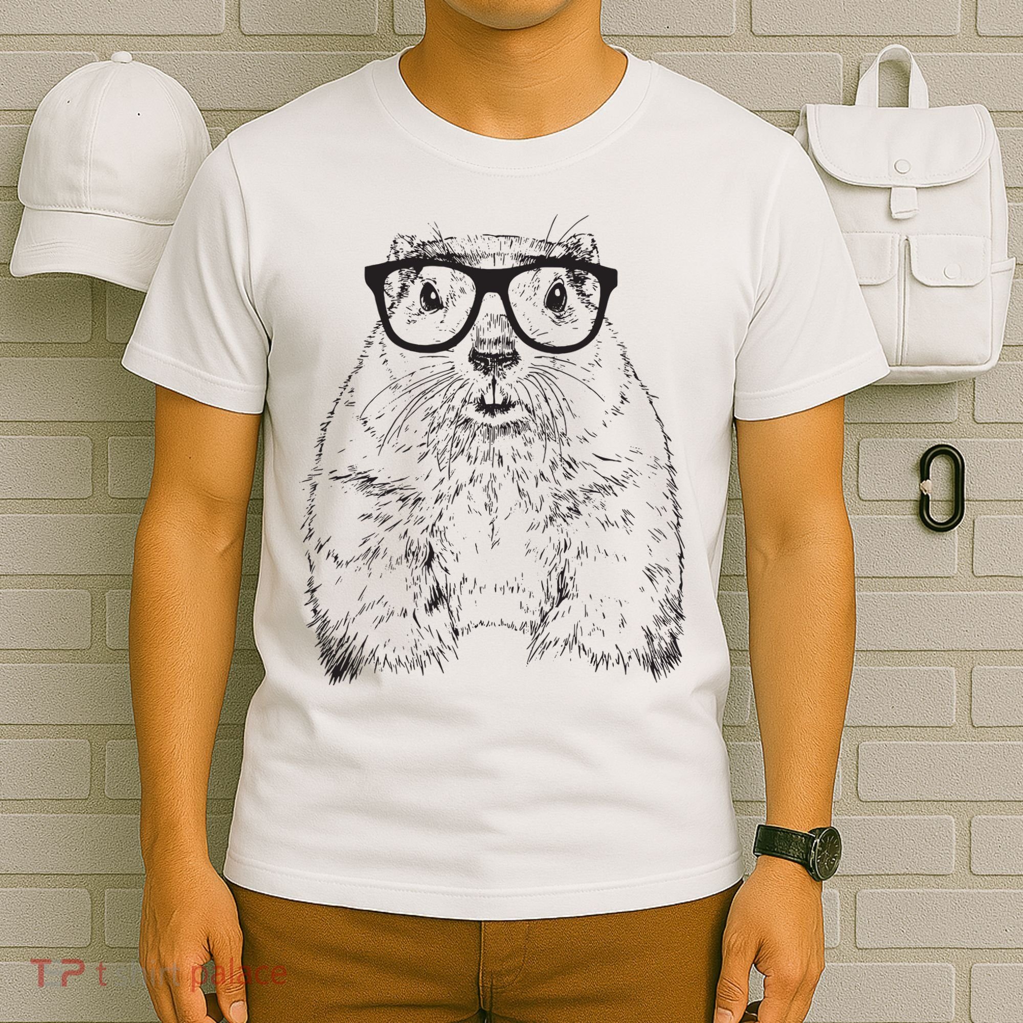 Hipster Groundhog In Nerd Glasses Animal T-Shirt