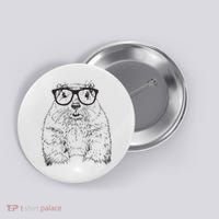 Hipster Groundhog In Nerd Glasses Animal Button thumb 0