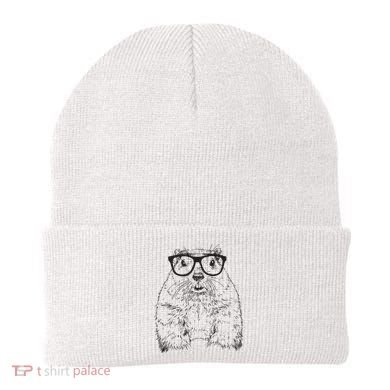 Hipster Groundhog In Nerd Glasses Animal Beanie