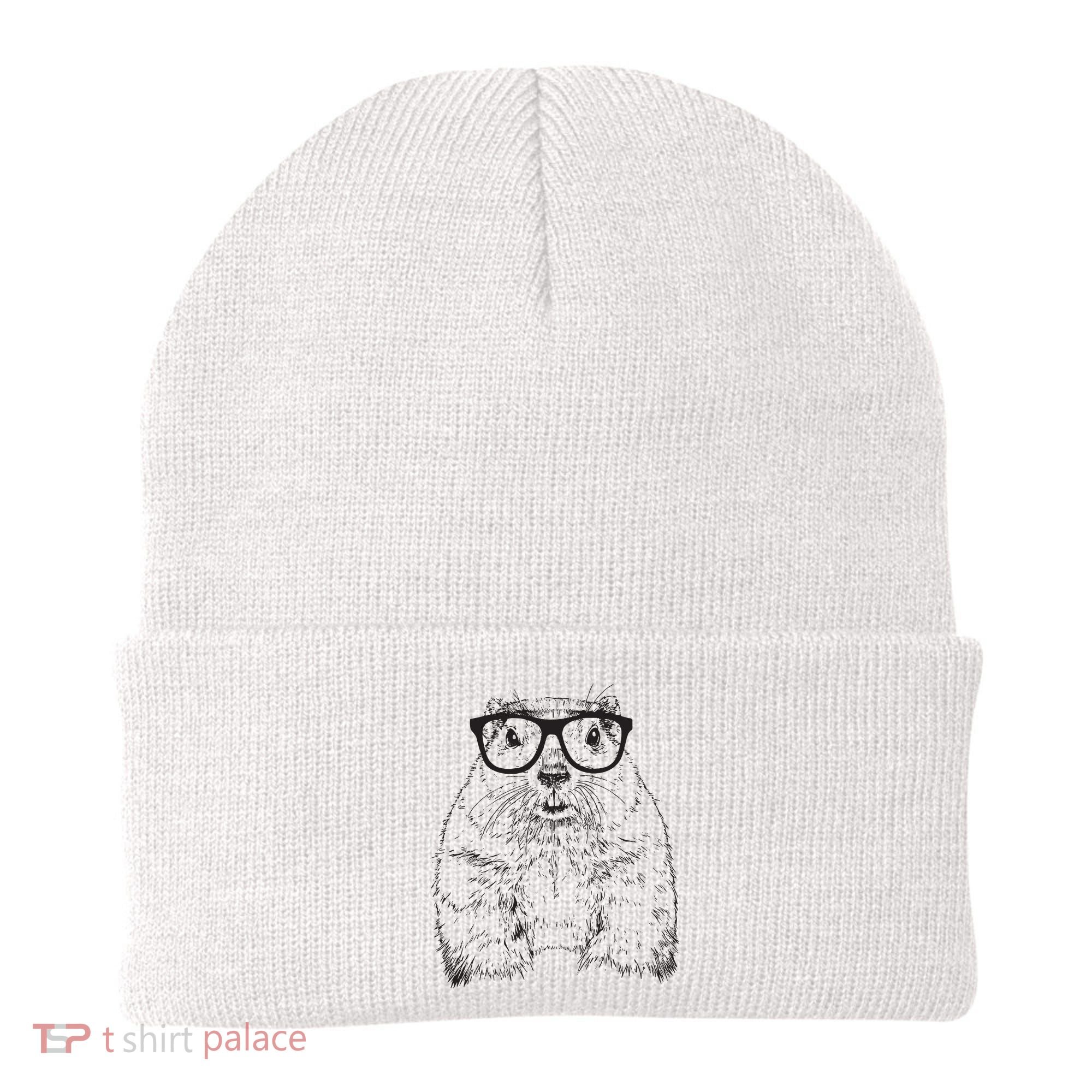 Hipster Groundhog In Nerd Glasses Animal Beanie