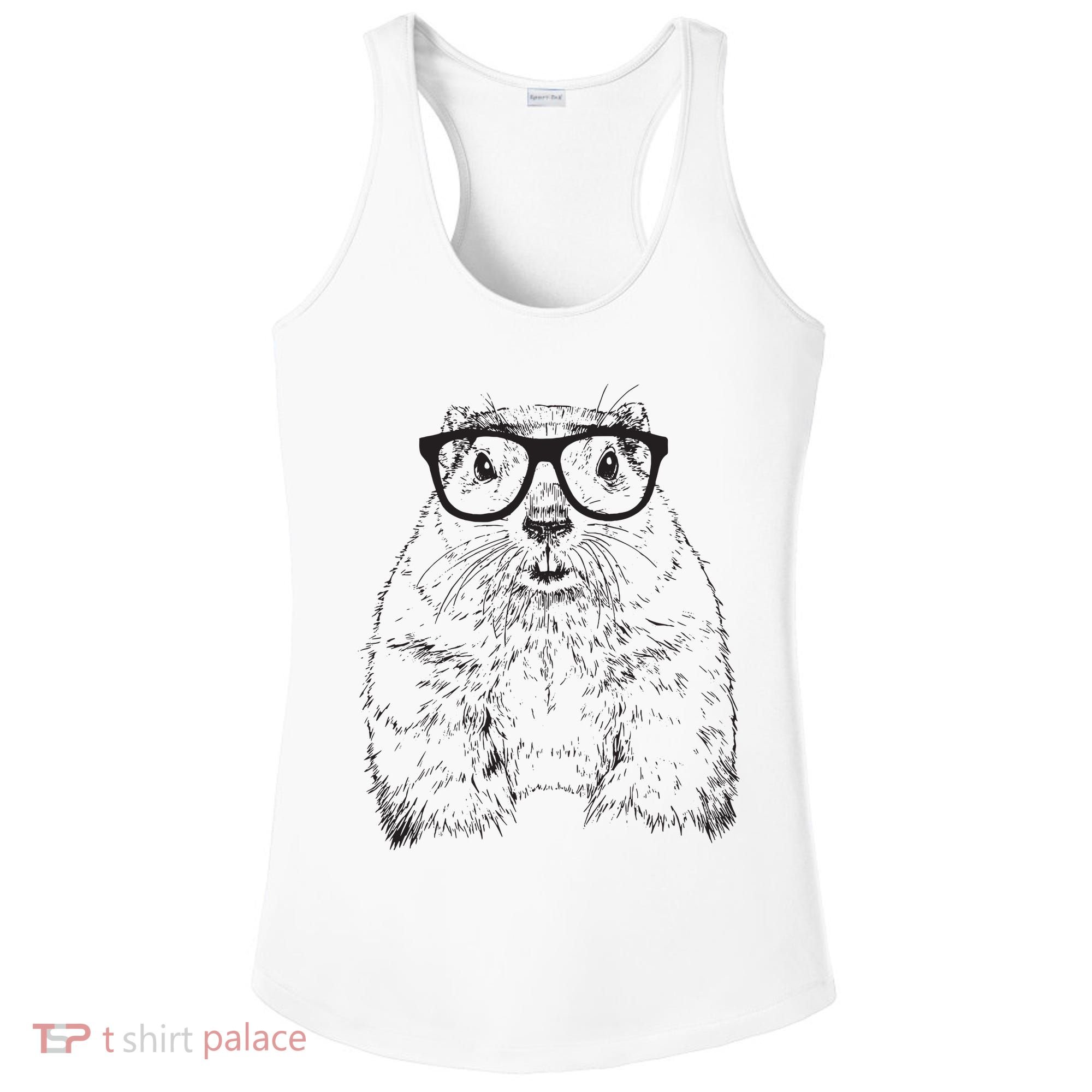 Hipster Groundhog In Nerd Glasses Animal Ladies PosiCharge Competitor Racerback Tank