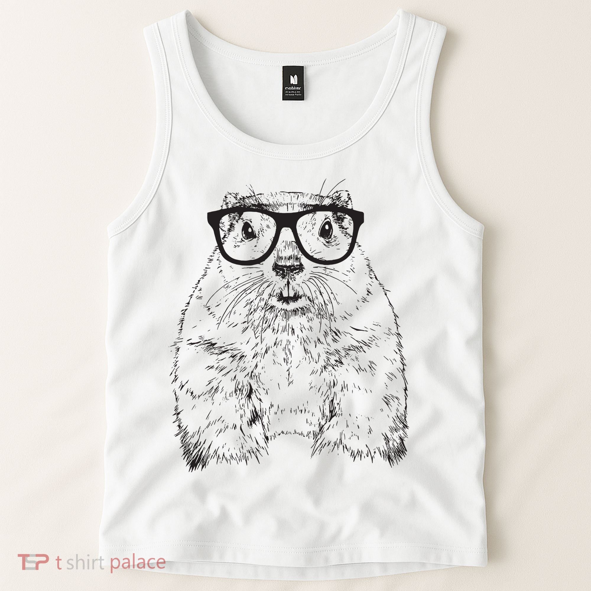 Hipster Groundhog In Nerd Glasses Animal Tank Top