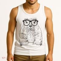 Hipster Groundhog In Nerd Glasses Animal Tank Top thumb 3
