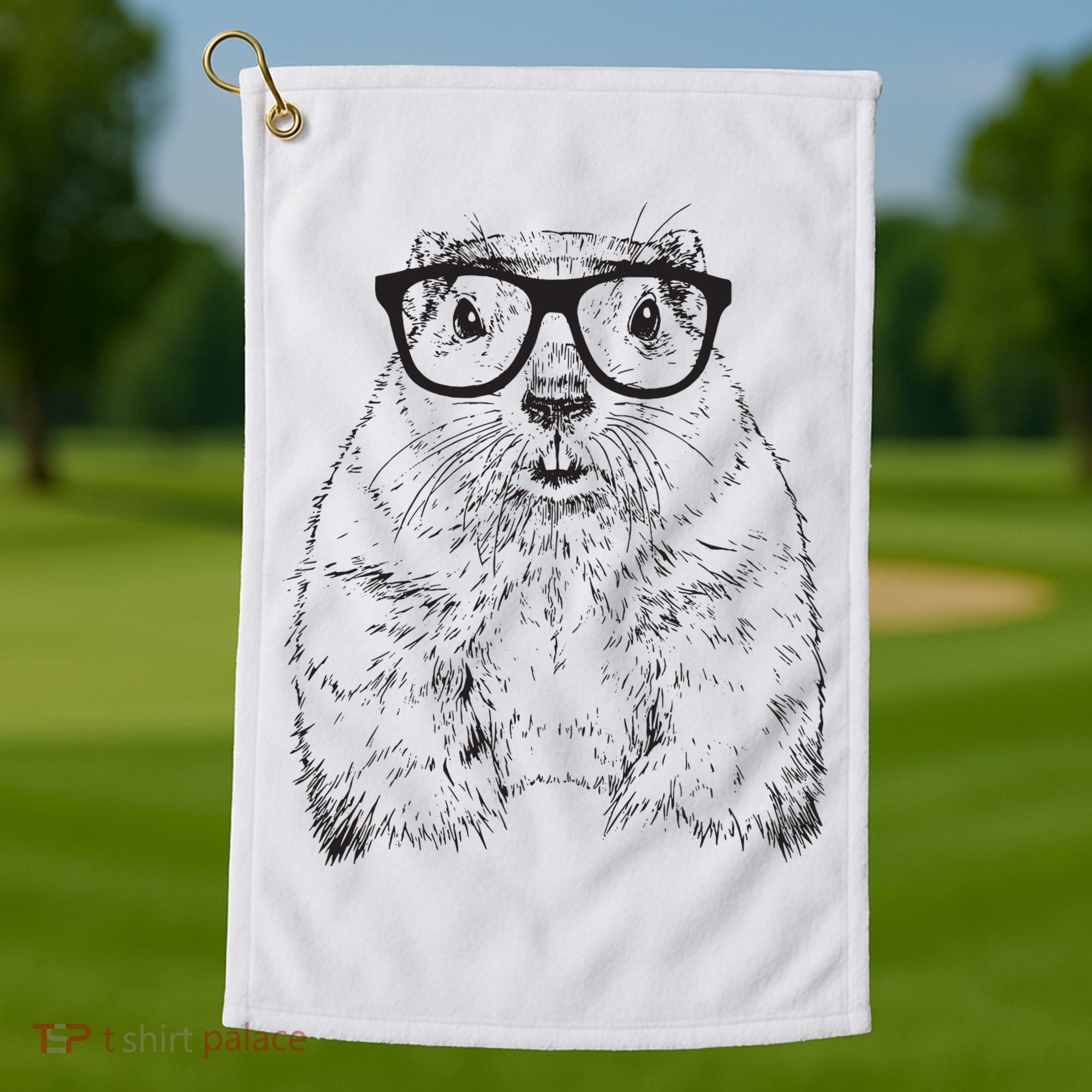 Hipster Groundhog In Nerd Glasses Animal Golf Towel