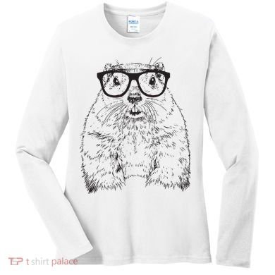 Hipster Groundhog In Nerd Glasses Animal Women's Long Sleeve Shirt