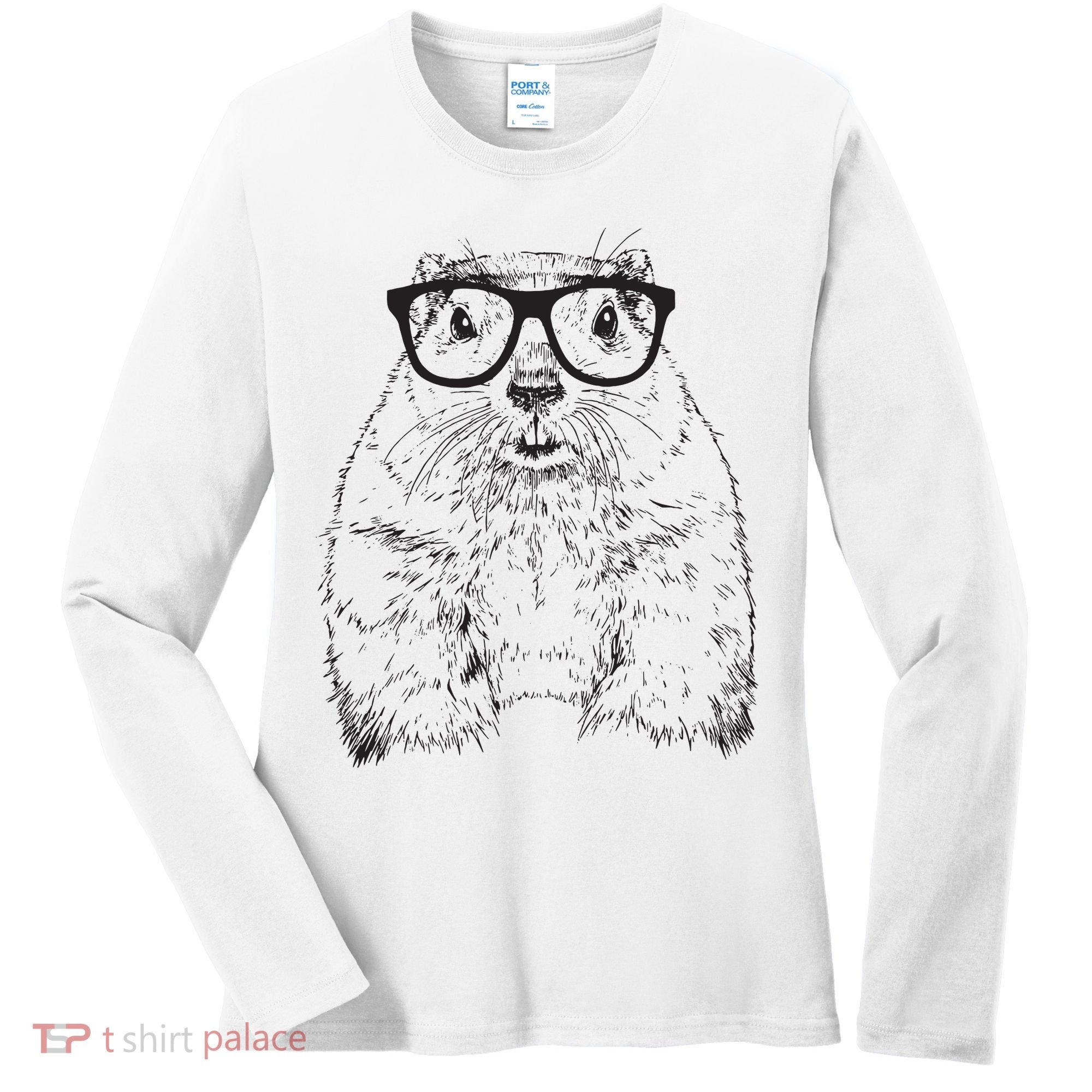 Hipster Groundhog In Nerd Glasses Animal Women's Long Sleeve Shirt