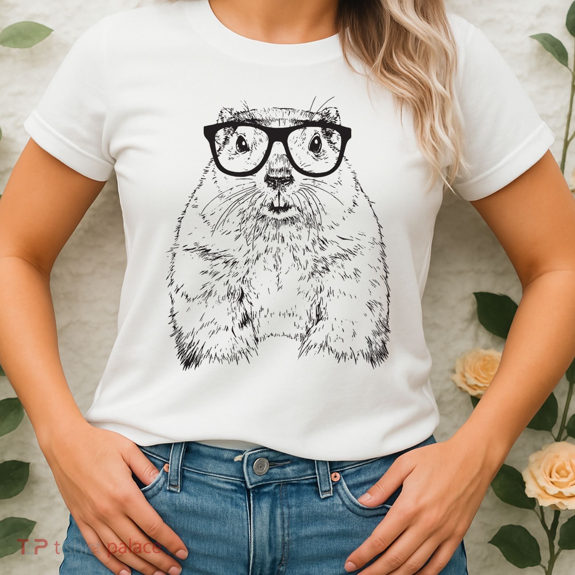 Hipster Groundhog In Nerd Glasses Animal Women's T-Shirt